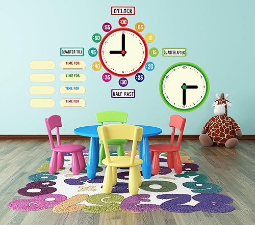 Miniatura 6 de D24TIME Juego de 34 tablones de anuncios de Telling Time, reloj decorativo para niños que aprenden a decir la hora, decir la hora, práctica de
