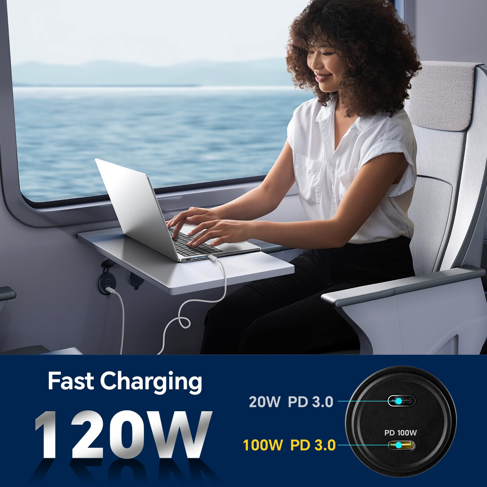 Presa USB C 12V 100W PD& 20W PD, Alluminio Camper Auto Presa USB Caricatore, Carica Rapida per Laptop Roulotte Barca Camion (2 Pcs)