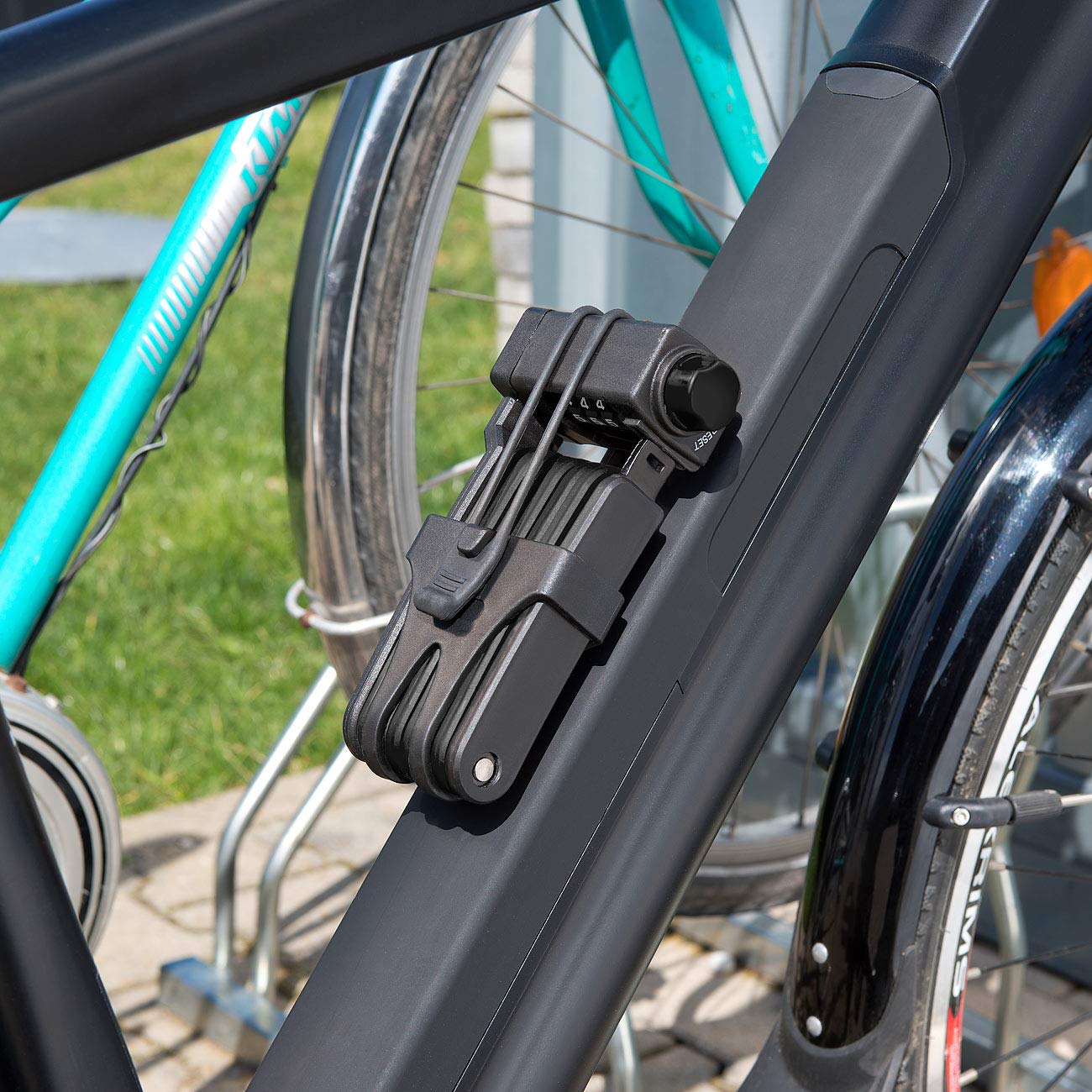 Semptec Urban Survival Technology lucchetto per bicicletta e moto: Lucchetto pieghevole, Codice numerico a 4 cifre, supporto (per bici a 4 cifre, combinazione numerica bicicletta)