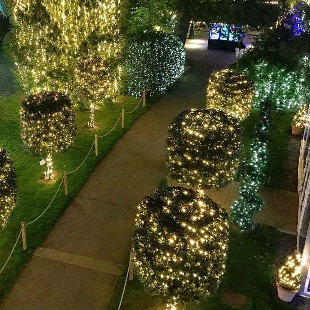 Catena Luminosa 120m 1200 LED per Esterni, Filo Verde, Bianco Caldo, Impermeabile con Telecomando, Luci Decorative Plug-in per Albero di Natale, Patio, Giardino, Cortile, Matrimonio