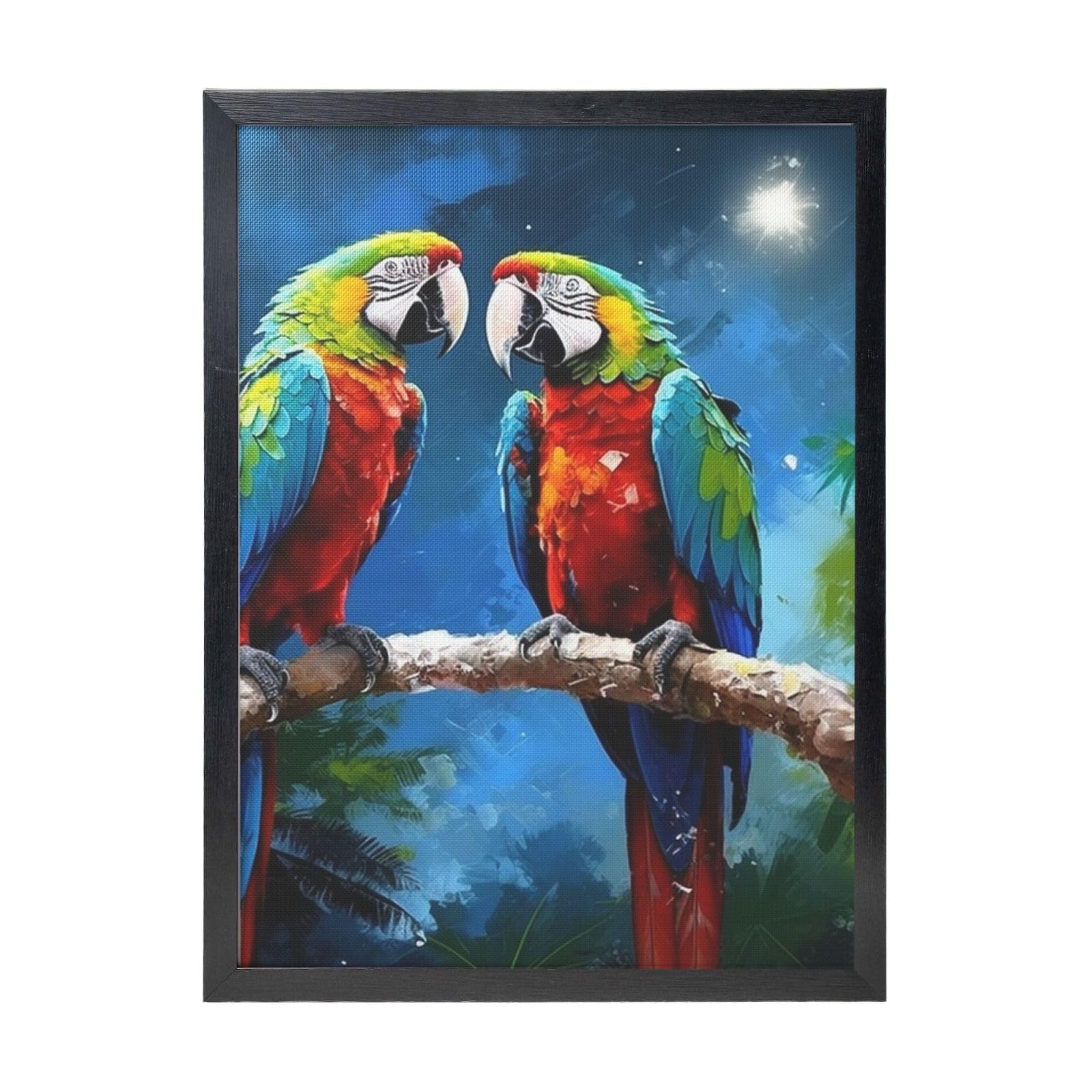Framed Wall Art - Decorative Canvas Painting Parrots Pictures Poster Aesthetic Modern Prints Artwork for Bedroom Office Wall Decor Ready To Hang 12x16 in