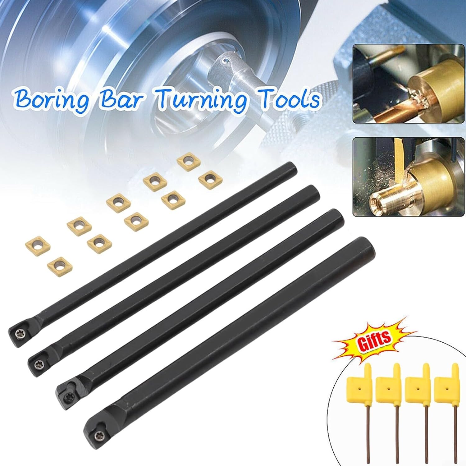 4 Set CNC Lathe Boring Bars Kit S06K-S10K With CCMT060204-HM Carbide Insert, Alloy Steel Tool Holders For Steel Turning And Finishing Operation