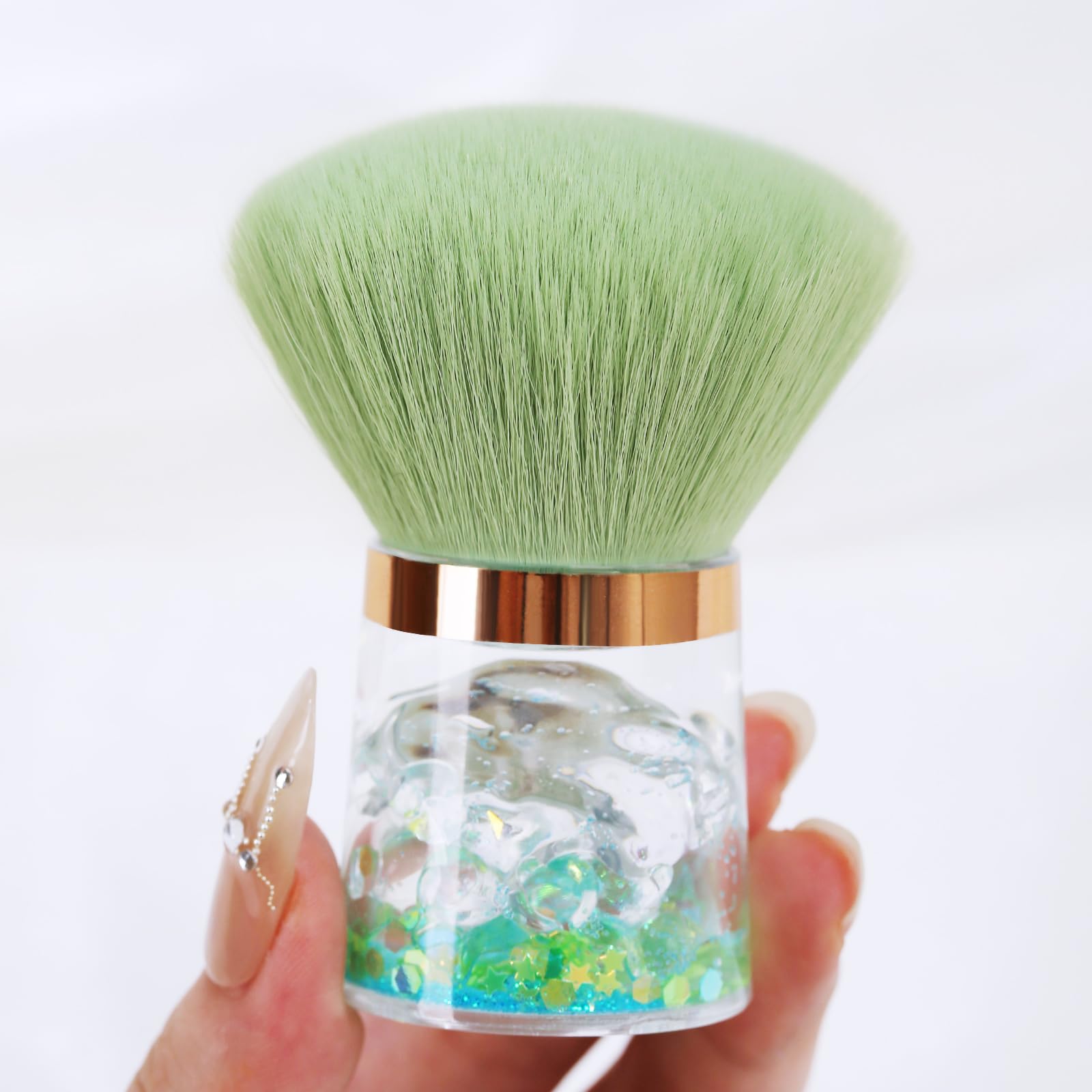 Cepillo de polvo de uñas para artes, removedor de polvo, colector, rubor, brochas de maquillaje, herramientas acrílicas (verde-cabeza redonda)