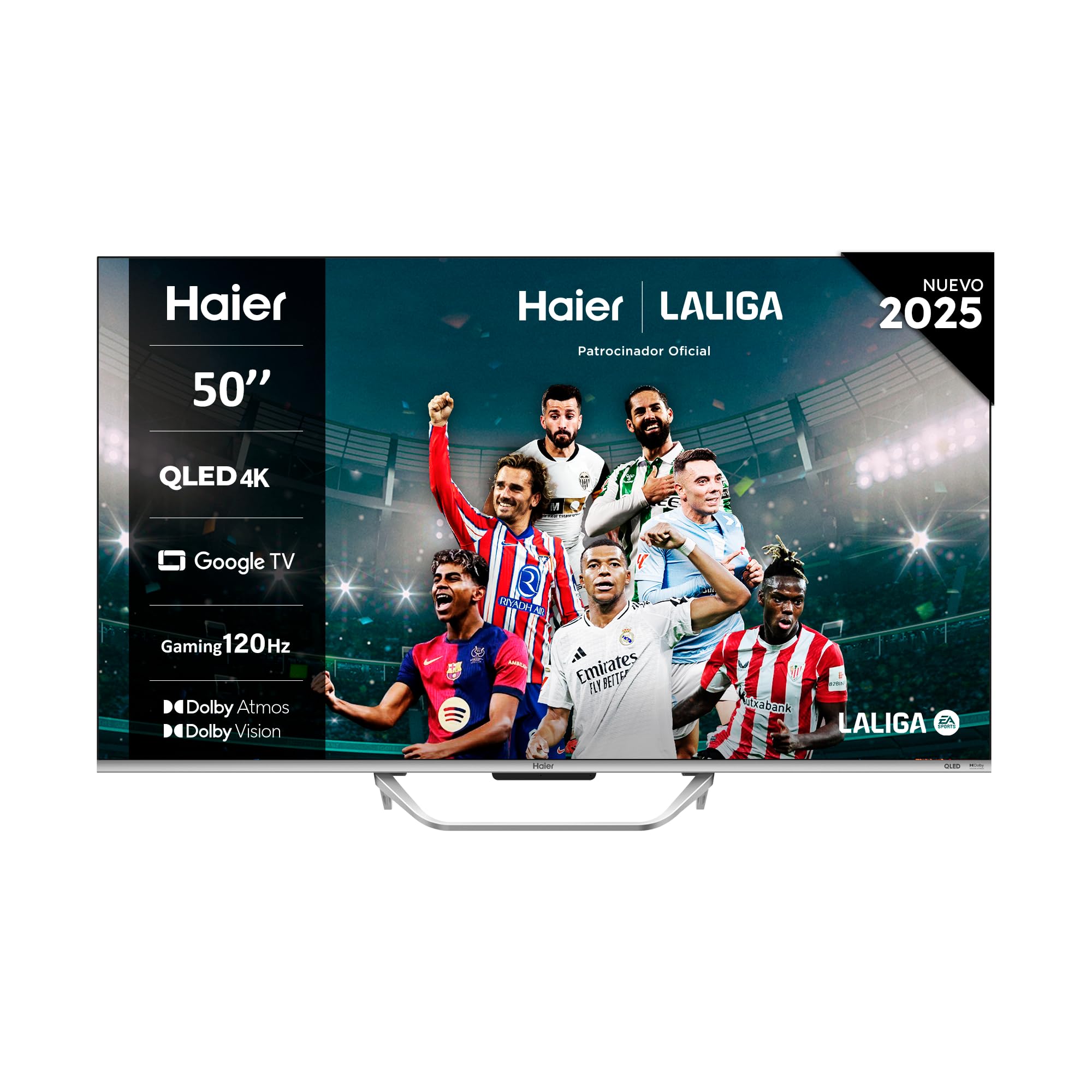 Haier QLED 4K UHD H50Q80FUX - 50", Smart TV, Google TV, Dolby Atmos y Dolby Vision, HDR 10+, Smart Remote Control, Google Assistant, Bluetooth 5.1, DBX TV, HDMI 2.1 x 4, Sin Marcos, 2025