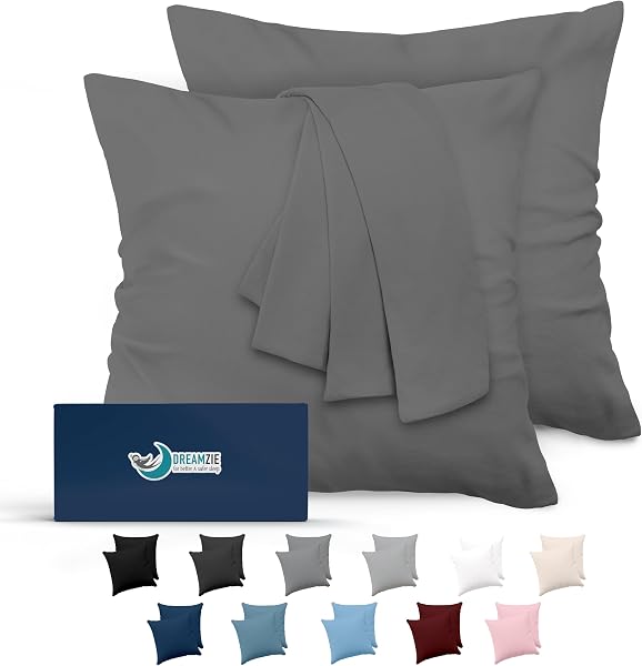 Dreamzie Taie Oreiller 65x65 Lot de 2 en Microfibre Certifiée Oeko-Tex - Housse Coussin Douce Et Brossée, Toucher Peau de Pêche - Anthracite - 1