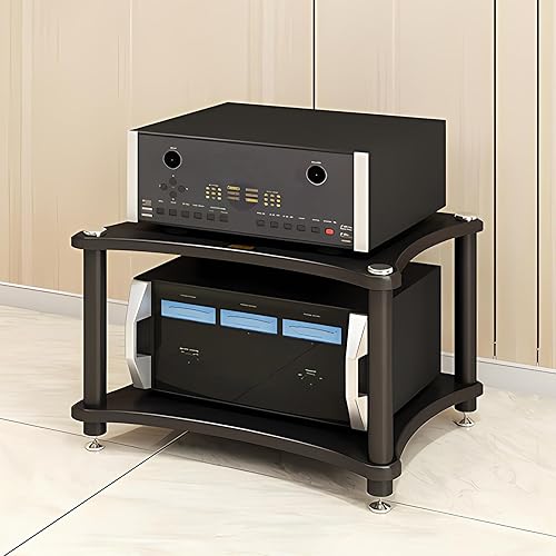 Heavy Duty Audio Component Rack, Large Storage Space AV Media Stand with Shock-Absorbing Foot pegs, Audio Rack Tower CD Player Stand for Home/Office/Audio Video/Theate (Black, 2nd Floor)