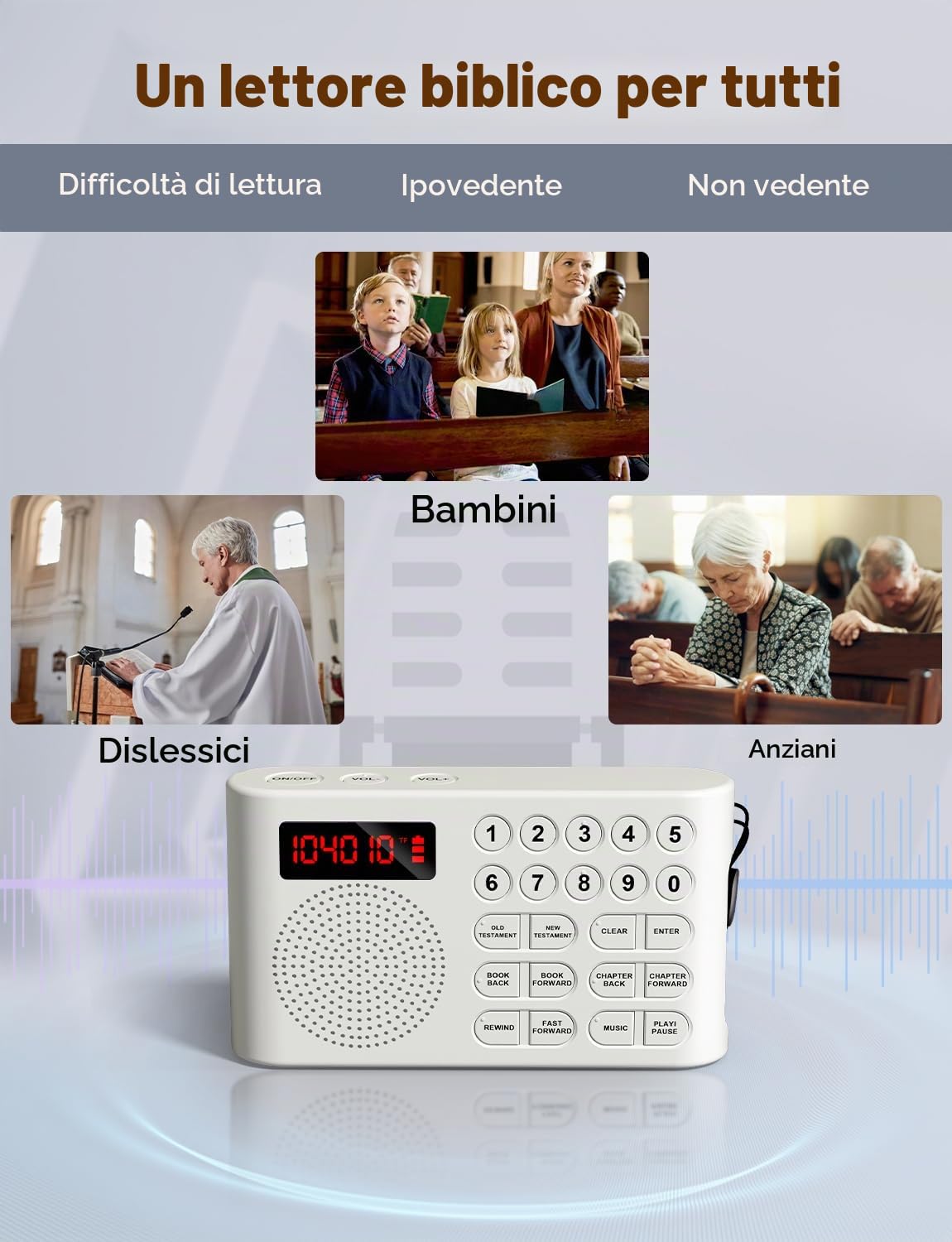 Big Buttons KJV - Lettore biblico per anziani e ipovedenti, colore: bianco