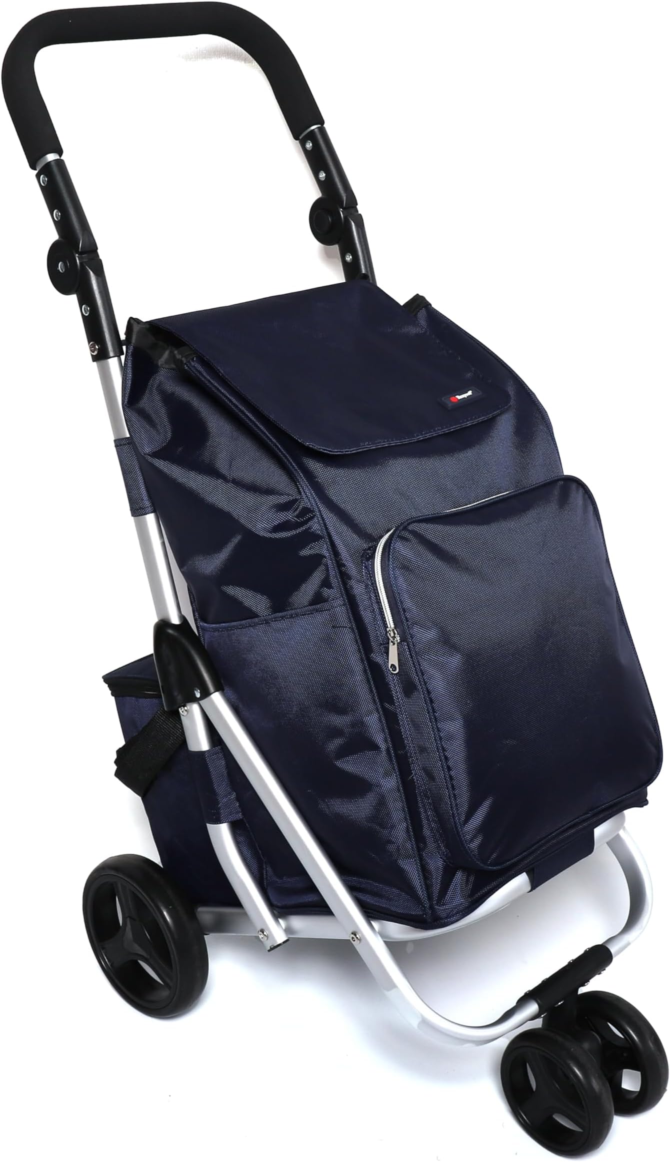 Lightweight Foldable Shopping Trolley, Height Adjustable Handle, 4-Wheel Design, Large Capacity (Navy)