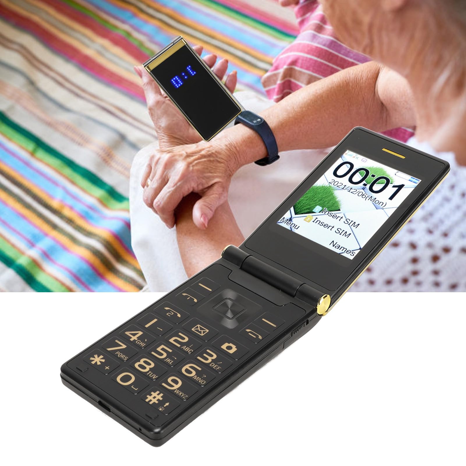Teléfono Móvil Celular con Tapa Desbloqueado 2G para Personas Mayores, Botón Grande SOS, Fácil de Usar, Pantalla Grande de 2.8 Pulgadas, Alto Volumen, Doble SIM