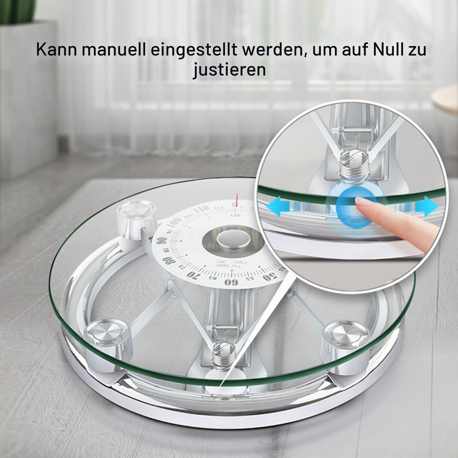 Analoge Personenwaage/mechanische Waage, robuste Plattform aus gehärtetem Glas, analoges Zifferblatt, leicht ablesbar, der Fehler kann angepasst Werden, 120 kg Kapazität (Size : Square)