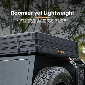 SanHima Rooftop Tent Hard Shell - CapeTop Overland Aluminium Fold-Out Roof Top Tent 131.5LBS Lightweight, w/Digital Panel & Tri-Color LED Strip Light, for Car SUV Truck Camping, 2-3 People