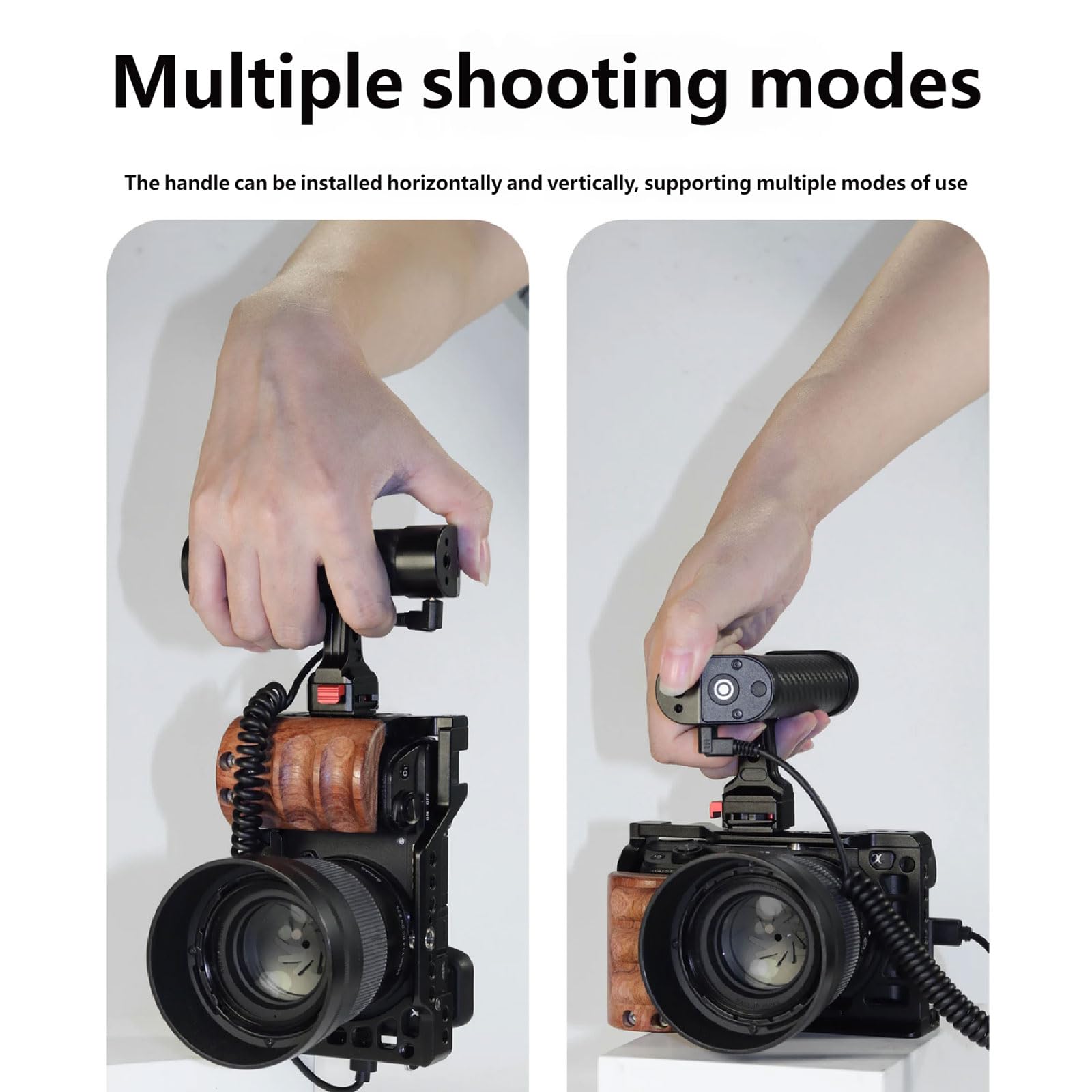 Impugnatura laterale per fotocamera a sgancio rapido con cuscinetto in gomma antiscivolo e interfacce con cavo da 2,5 mm per otturatore per riprese DSLR stabili, impugnature in lega di alluminio