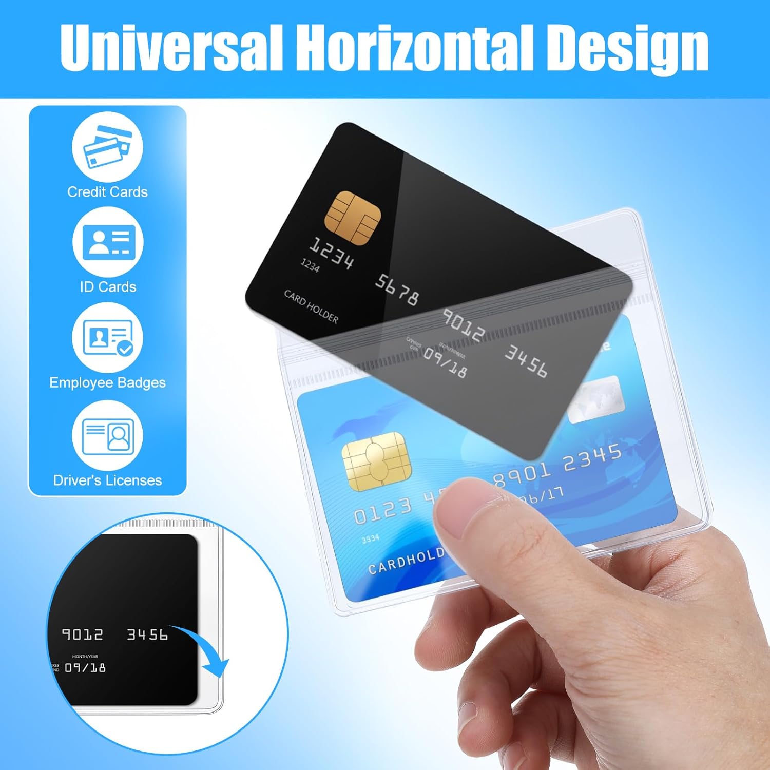 300 Pcs Clear Horizontal Badge Holders, 3.54 x 2.36 inch ID Card Sleeves with Resealable Zip, Waterproof PVC Name Tag Covers for Office, School, Events - Image 4