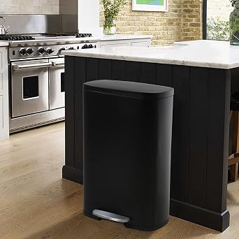 13 Gallon Stainless Steel Kitchen Trash Can with Lid, Fingerprint Proof Tall Kitchen Garbage Can with Removable Inner Bucket and Silent Hinged Lid,50L Step Waste Bin for Home Office Garage Bathroom