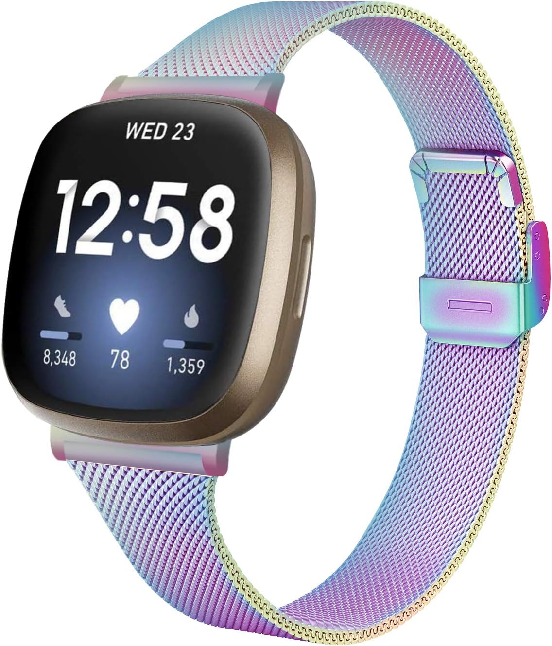 Maxjoy Compatible with Fitbit Versa 3/ Sense Bands, Versa3/ Sense Stainless Steel Band Versa 3/ Sense Metal Mesh Bracelet Wristband Compatible with Fitbit Versa 3/ Sense Smart Watch, Colorful
