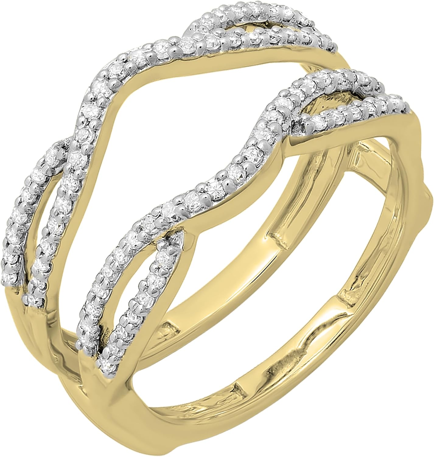 Dazzlingrock Collection Round White Natural Diamond Split Shank Enhancer Guard Wedding Ring (0.35 Ctw) in Real Solid Gold