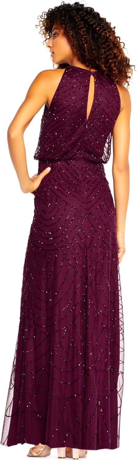 Adrianna Papell Womens Halter Blouson Beaded Gown - Image 2