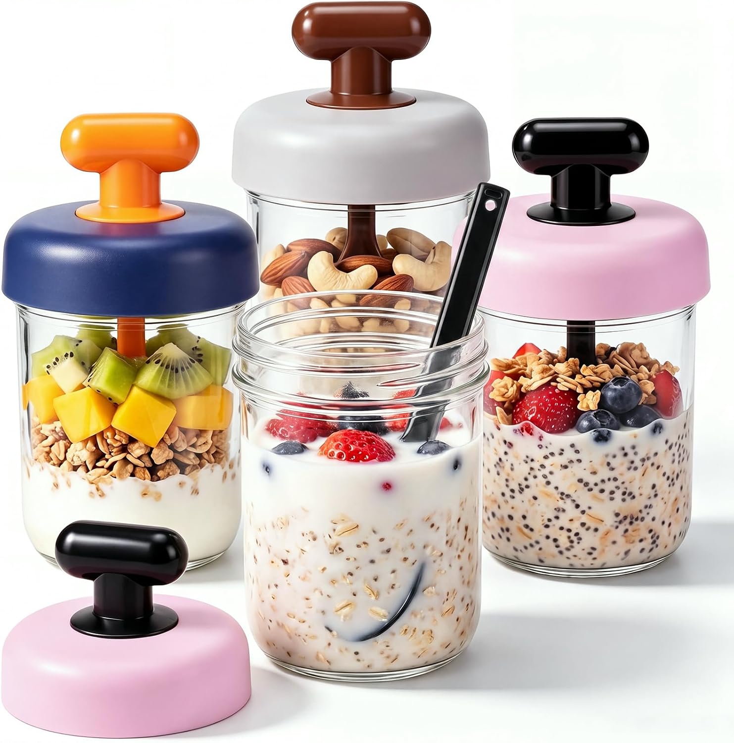 Suclain 4 Pack 13.5 oz Overnight Oats Containers with Lids and Spoons Bulk