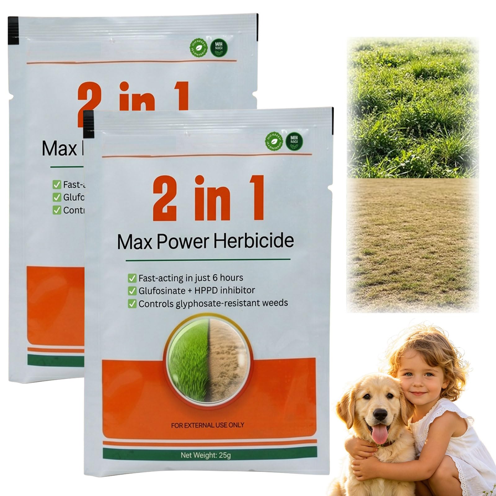 2Packs 2 in 1 Max Power Herbicide, Fast-Acting Herbicide Weed Killer with Glufosinate and HPPD Inhibitor, Controls Glyphosate-Resistant Weeds, Action Powerful Concentrated Reaching the Roots