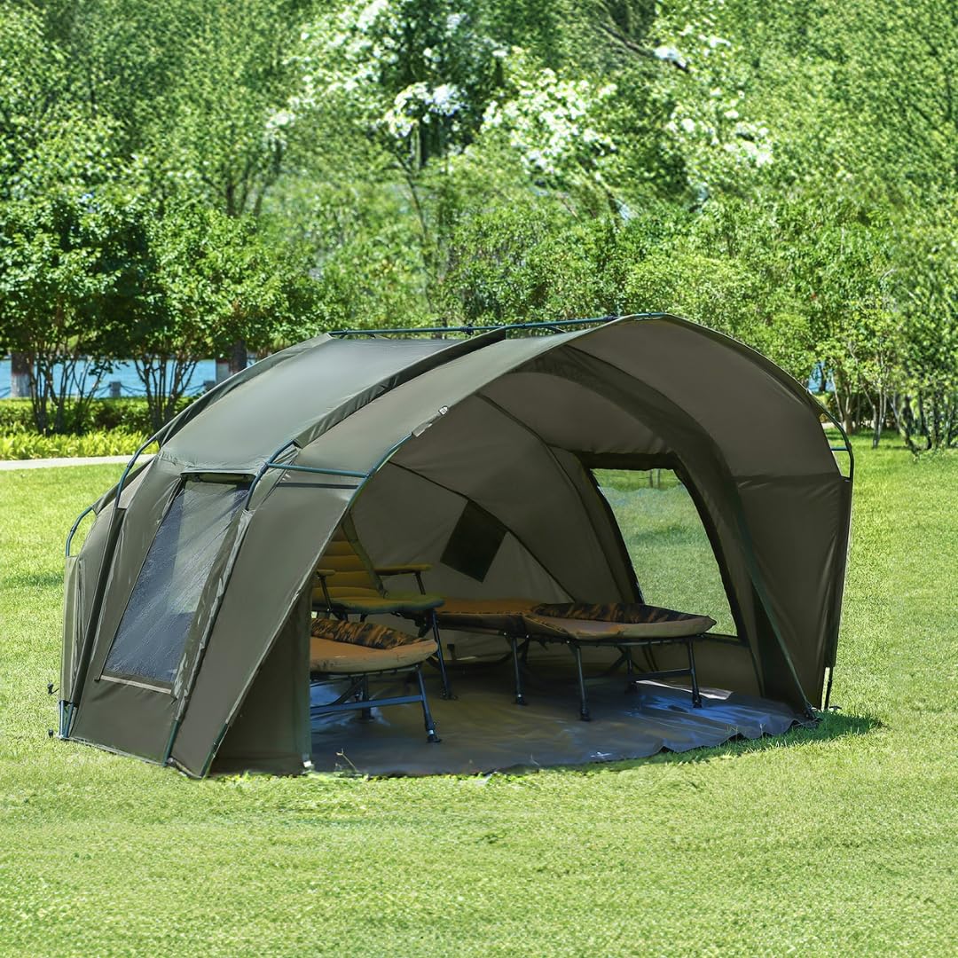 MK-Angelsport Angelzelt Fort Knox Air 2,5 Mann 2.0 Bivvy – Wasserdichtes Karpfenzelt mit 10.000 mm Wassersäule, abnehmbarem Frontpanel und extra großer Bodenplane