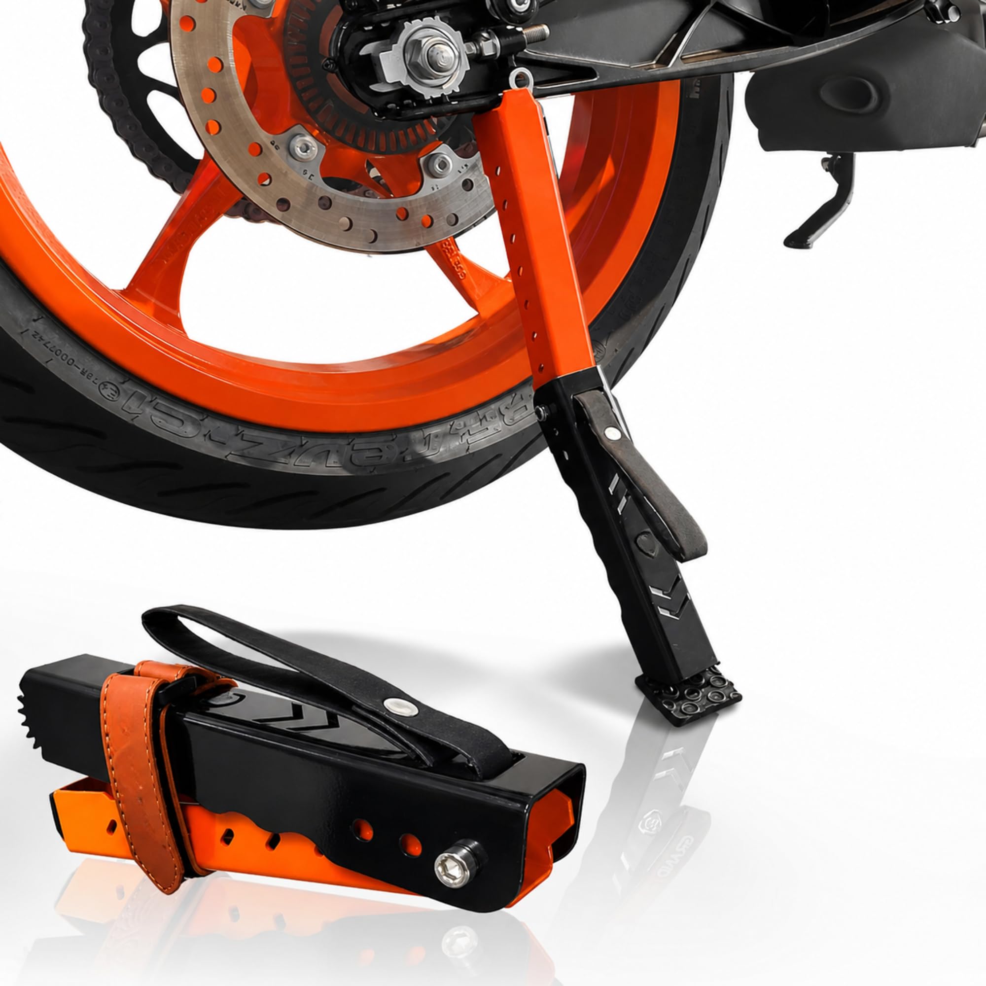 Moto Jack for Bike Adjustable, Bike Stand for Chain Cleaning & Lubrication, Heavy Duty Motorcycle Wheel Roller & Paddock Stand Jack, Portable Puncture Repair Lifter, Motorcycles Upto 400kg-image-47