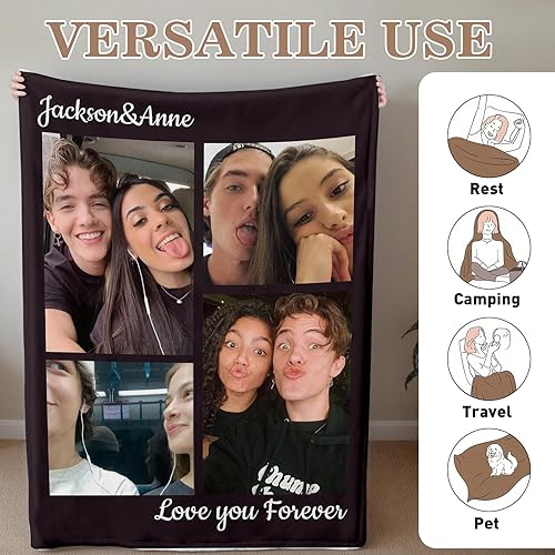 Miniatura 4 de Manta personalizada con imagen, manta personalizada con foto, manta de forro polar con texto personalizado para novia, novio, esposa, marido, pareja