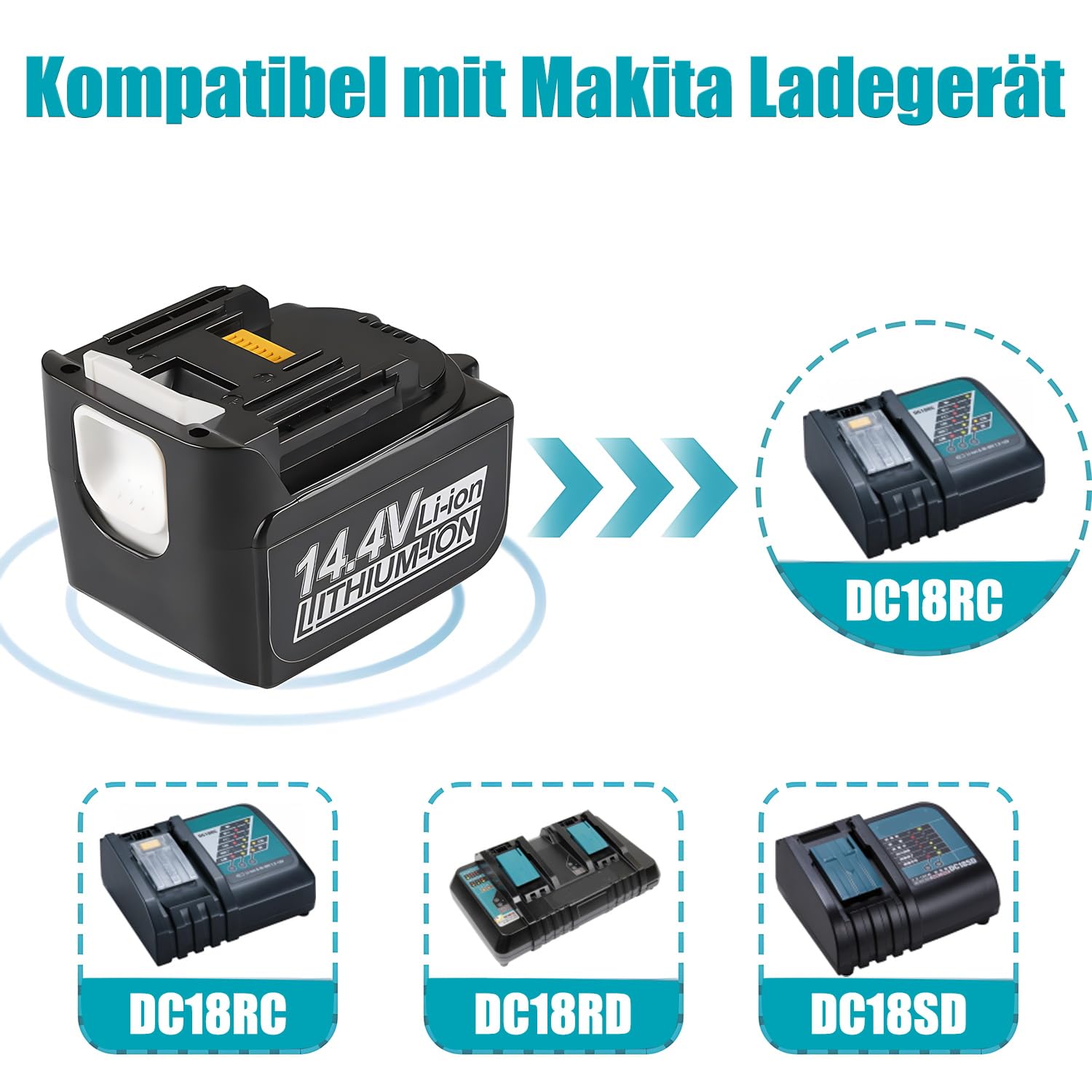 2X 14.4V 5.0Ah Akku für Makita 14.4V Akku BL1450