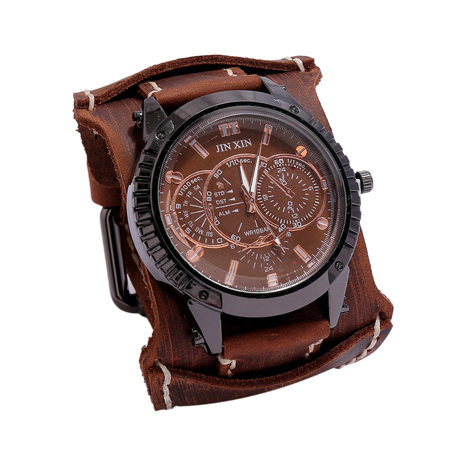 Orologio Da Uomo con Cinturino in Pelle, Bracciale Rotondo, Stile Retrò, Leggero, Ideale per Lavoro, Shopping, Compleanni, Spostamenti Quotidiani