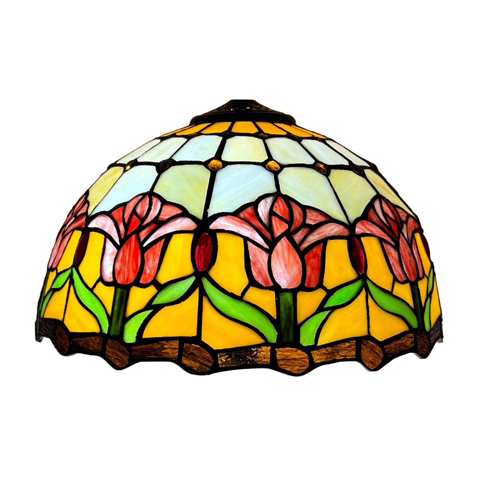 SaryEdge Red Tulip Tiffany Lamp Shade Replacement, Only 16X9 Inch Stained Glass Lampshades, Suitable for Table Lamp Floor Lamp Hanging Pendant lamp Ceiling Light Desk Lamp Bedside Read，