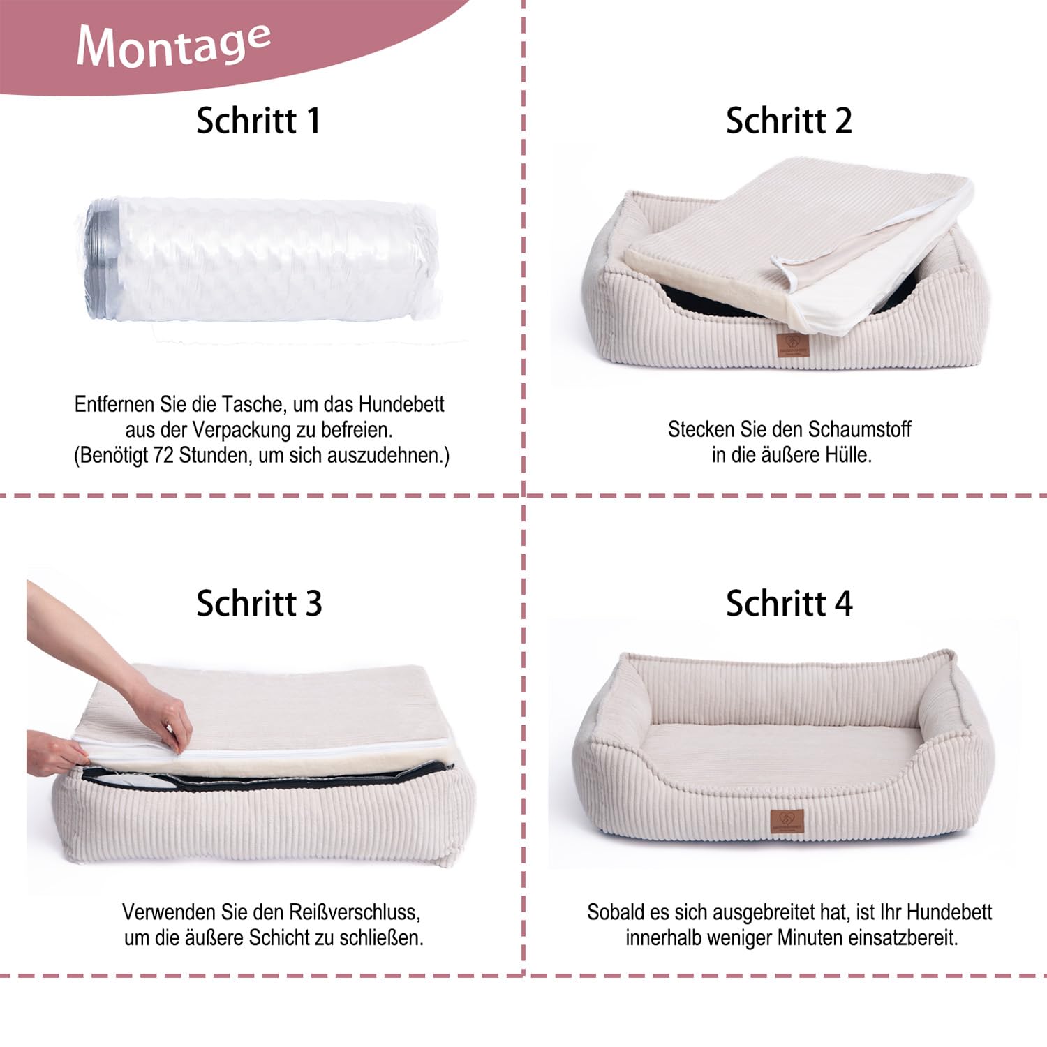 Orthopädisches Hundebett aus Cord, Waschbar, mit Wasserdichtem Innenbezug, für Große und Mittelgroße Hunde, Beige (L)