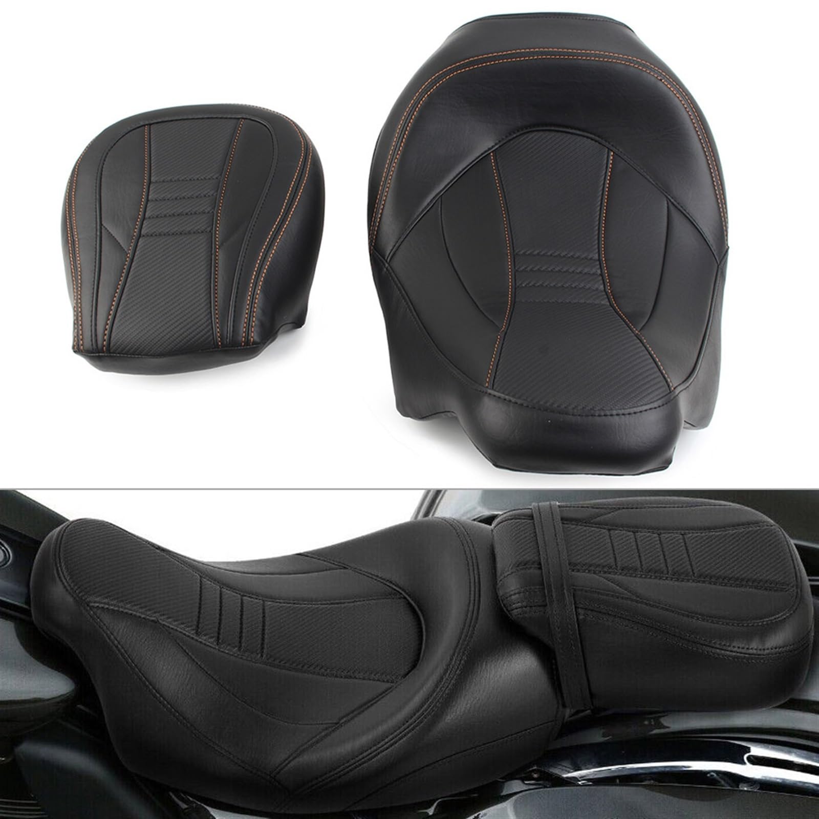 Cojín asiento moto naranja para Harley Davidson Touring y Road Glide 2009-2022