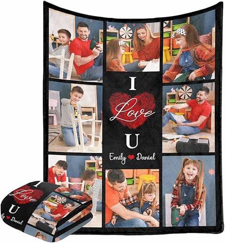 Caisuedawn Manta personalizada para el Día del Padre de parte de los niños, manta personalizada con fotos "I Love You My Dad", regalo de cumpleaños
