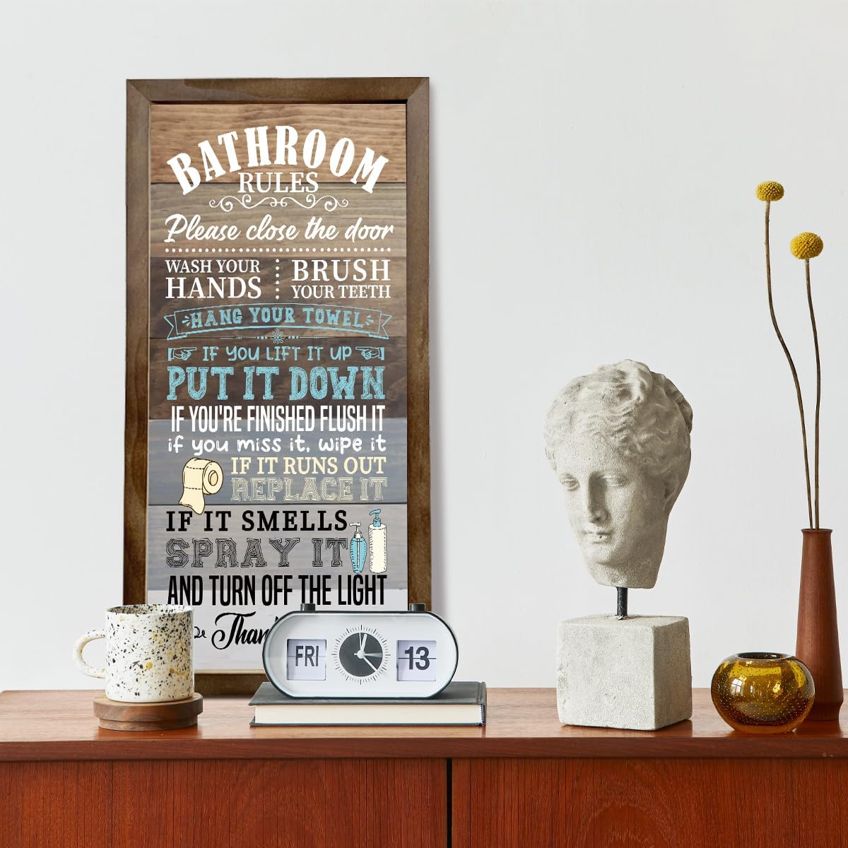 Rustic Bathroom Rules Sign, Wall Art - Hanging Wooden Decor - Image 5