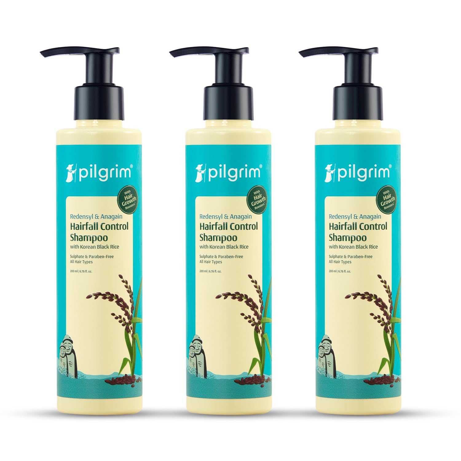 Pilgrim Redensyl & Anagain Hairfall Control Shampoo with Korean Black Rice 200ml (Pack of 3) | Anti Hairfall shampoo for Men & Women | Reduces Hairfall | Promotes Hair Thickness | For All Hair Types-picture-11