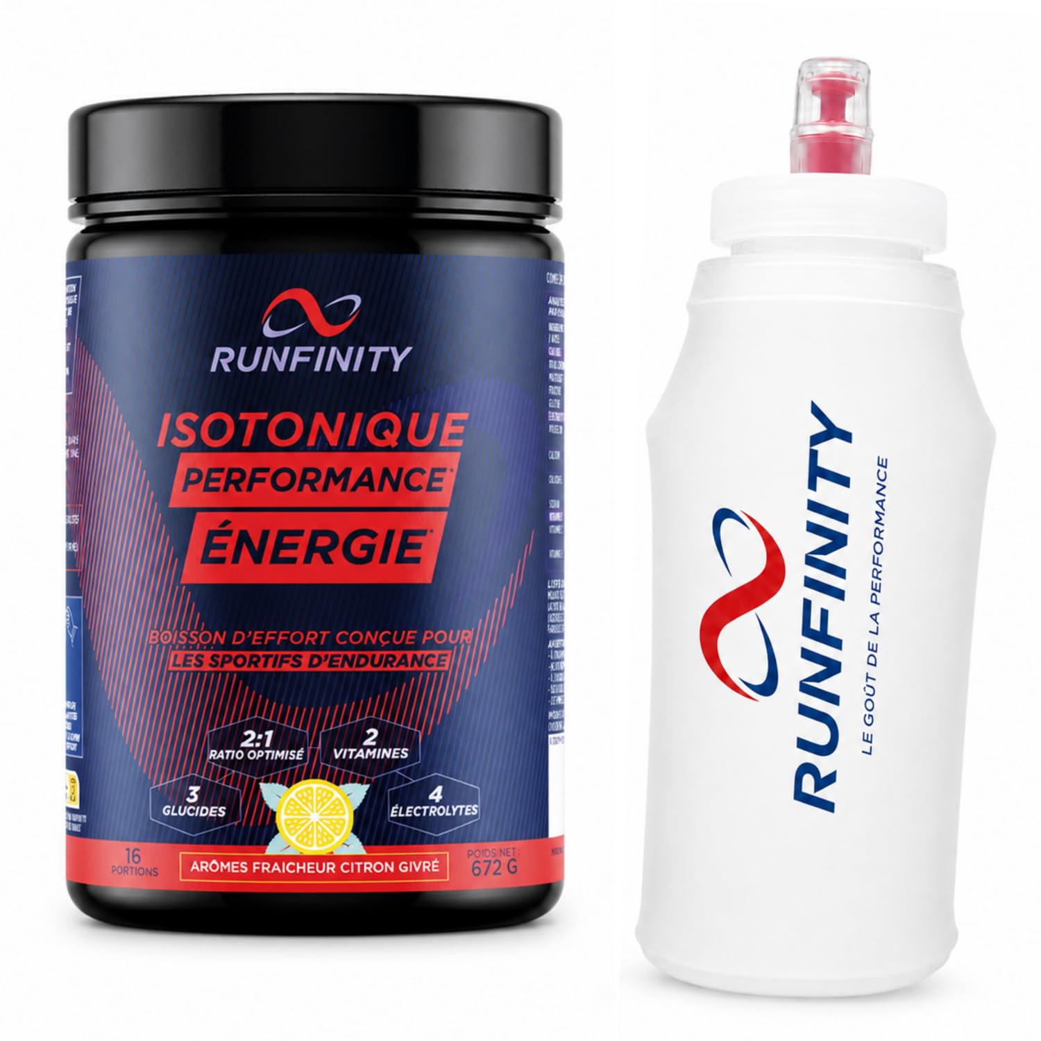 Boisson Isotonique Citron Givré & Soft Flasque 500 ml Runfinity (Lot)