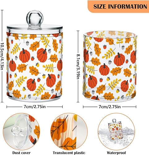Miniatura 3 de Gredecor Paquete de 2 tarros de boticario con tapa, hojas de calabaza de otoño, Acción de Gracias, dispensador de contenedores de almacenamiento de