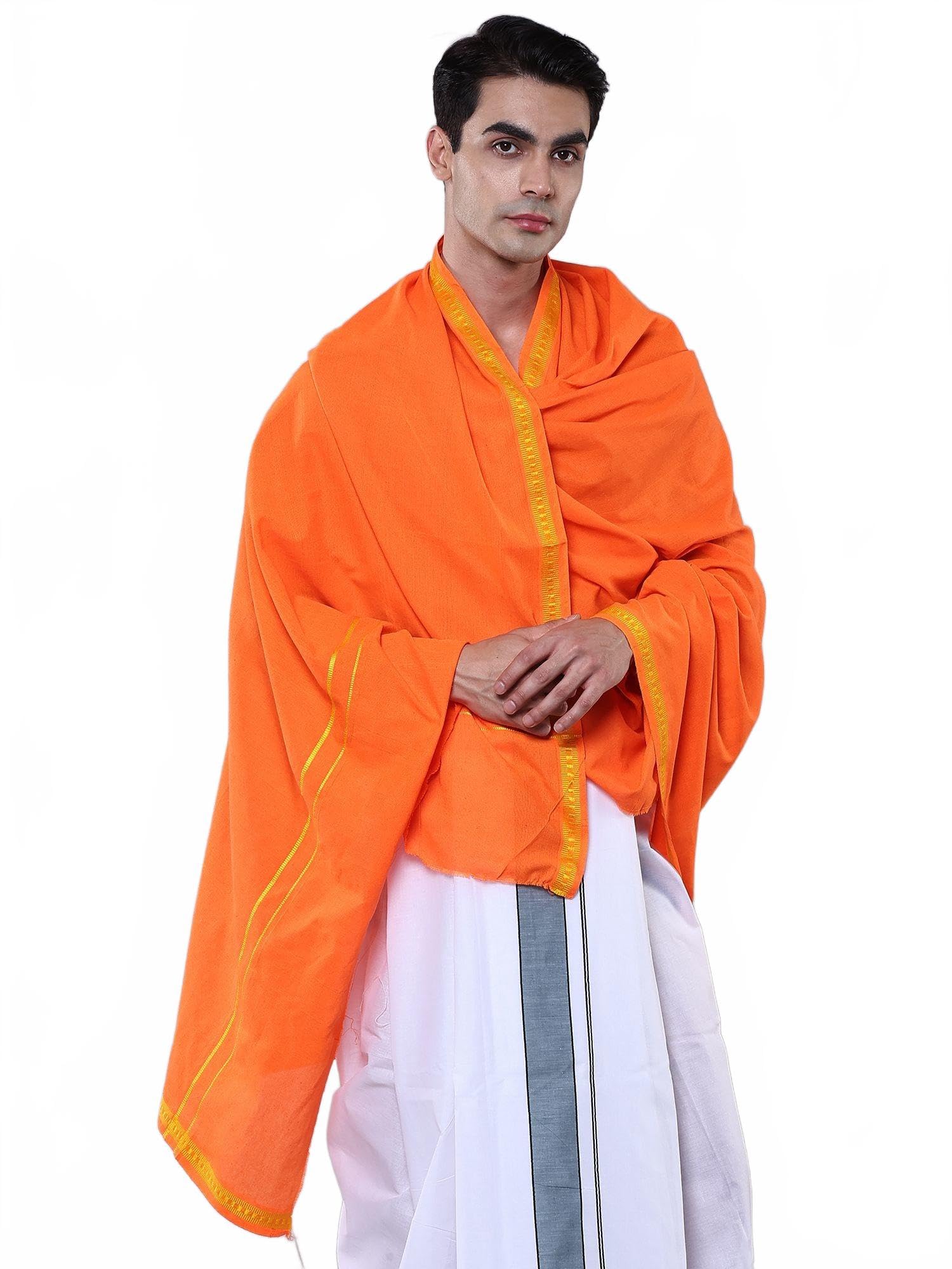Pure Cotton Angavastram with Thread Border | Men's Ethnic Angvastram Religious Ceremony Wear-image-25
