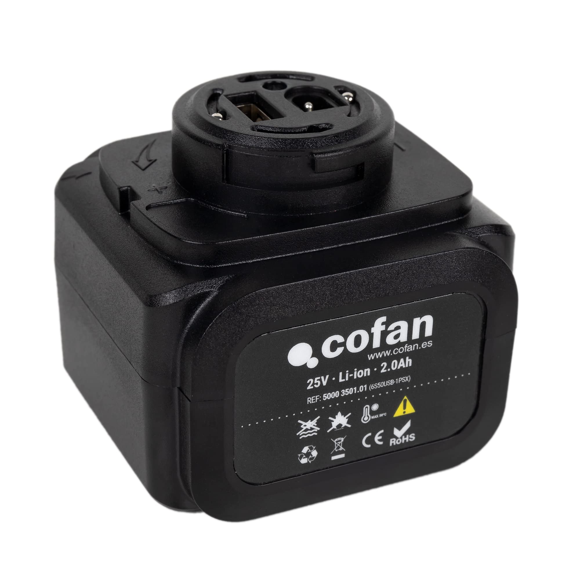 Cofan Batería Recargable para Tijeras de Podar | Potencia: 25 V 2.0 Ah | Batería de Litio Li-Ion