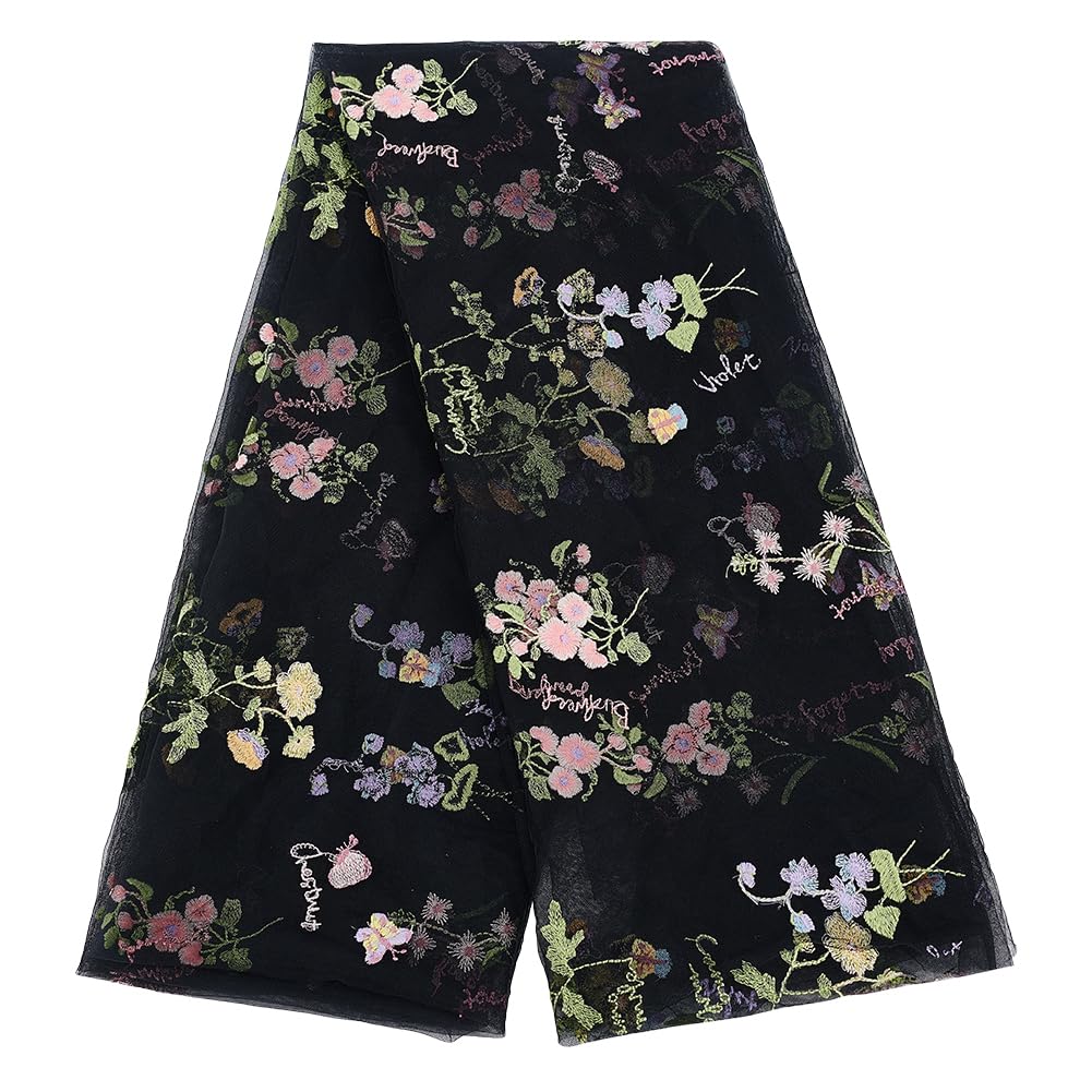 BENECREAT 2 Yards x 51 Inch / 1.8m x 130cm Floral Embroidery Lace Fabric, Black Flower & Butterfly Design Polyester Fabric for Wedding Dress DIY Crafts Home Decor