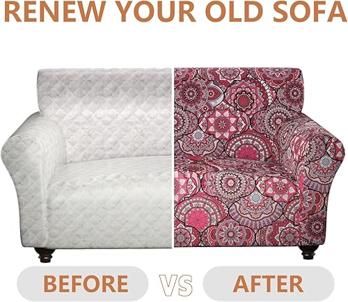 Miniatura 5 de Fundas elásticas para sofá de 4 cojines separados, funda de sofá con estampado floral, funda de sofá lavable, protector de muebles apto para