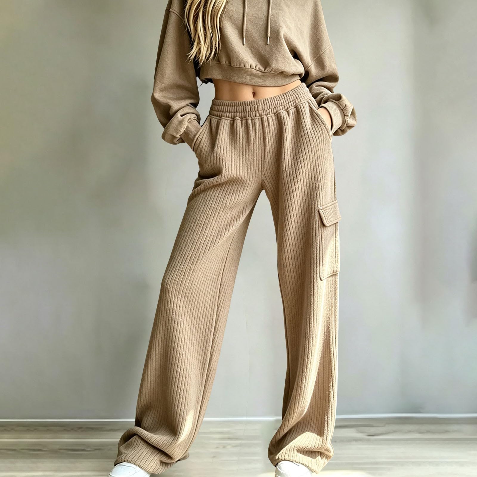 Pantaloni cargo da donna, leggeri, a nido d'ape, da lavoro, larghi, con | Pantaloni traspiranti per il tempo libero, sportivi, con elastico in vita, morbidi, in tinta unita, stile boho, per vacanze