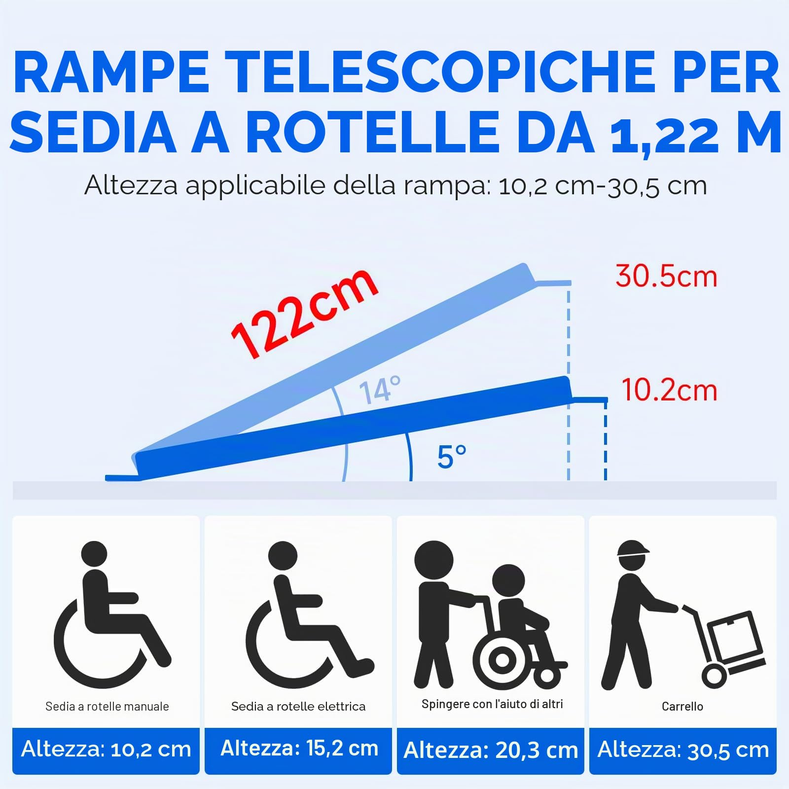 2PCS Rampa Telescopica per Sedia a Rotelle,Max 272 kg 76-122 cm Regolabile, in Alluminio, Antiscivolo, con Capacità di Carico Scale e Ostacoli, Passi in Casa Nella Borsa in tessuto