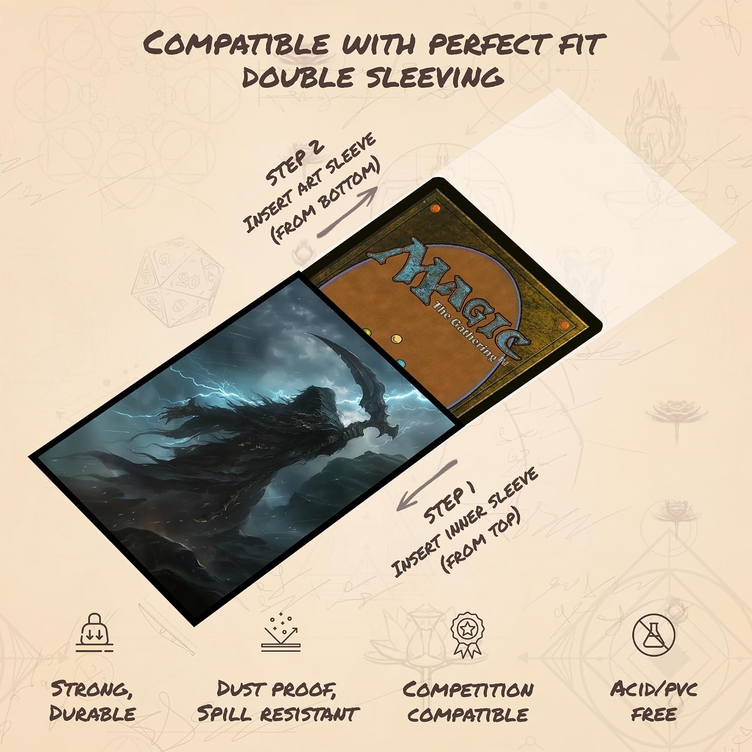 Grim Reaper 7 MTG Card Sleeves (Smooth) - 104 Count Standard Size TCG Sleeves - Compatible with Magic The Gathering - Double Sleeving - Original Art Design