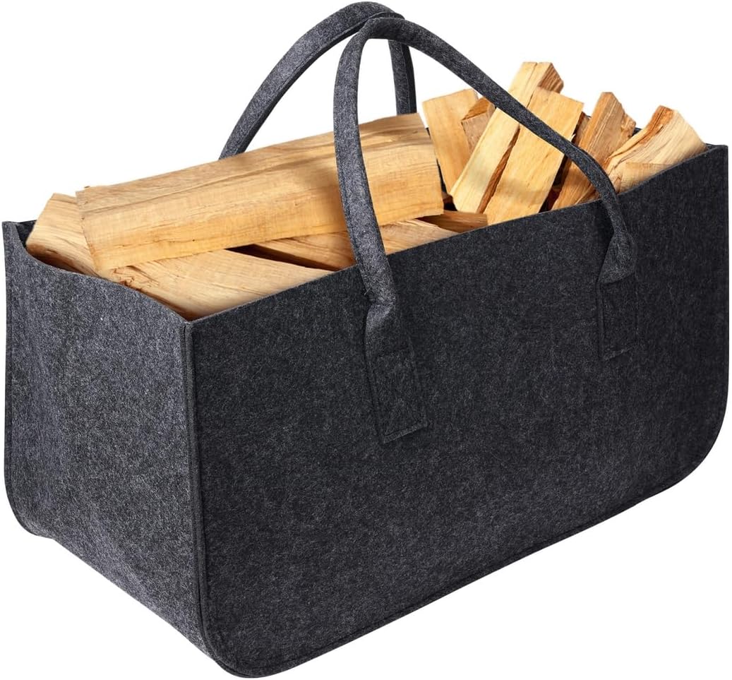 Felt Fabric Container For Newspapers, Clothes, Sundries, Portable Felt Shopping Handbag, Firewood Storage Basket Felt Bag, Fireplace Log Carrier Holder, With Handles Basket Firewood Felt