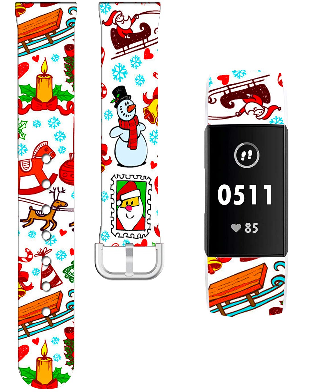 Charge 4 Bands Christmas Silicone for Women - ENDIY Designer Patterned Strap Compatible with Fitbit Charge 3 / Charge 3 SE/Charge 4 Small - Christmas Father Xmas Theme Reindeer Snowman Candle
