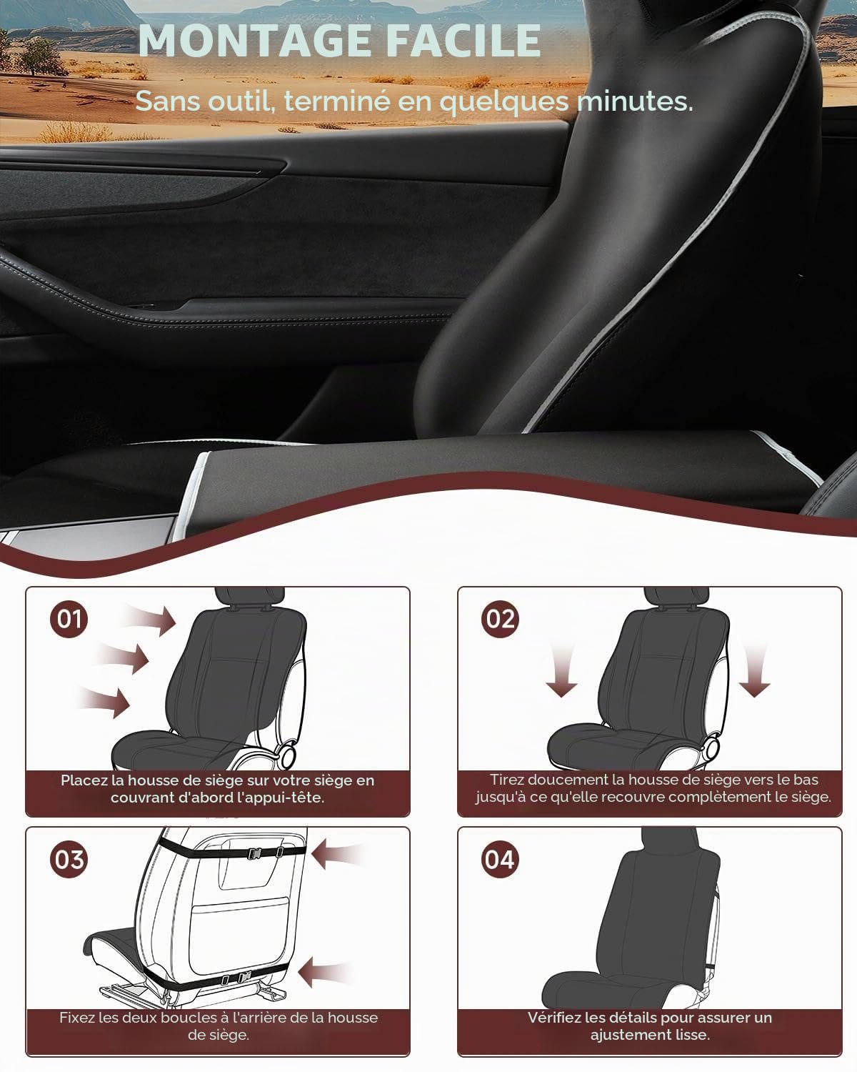 Housse de siège auto Néoprène - Protection accoudoirs & ceintures - Résistante aux taches (huile, transpiration) - Lavable facile - Antidérapante - Enfants, chiens, voyages