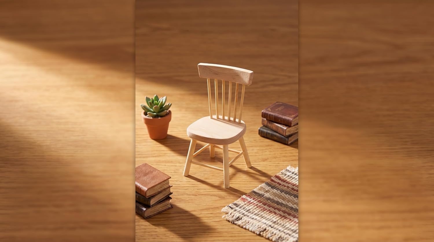 TOYANDONA 6pcs Dollhouse Chairs 1/12 Scale - Mini Doll House Dining Chairs Miniature Wooden Dollhouse Furniture 1/12 Scale for Doll House Accessories