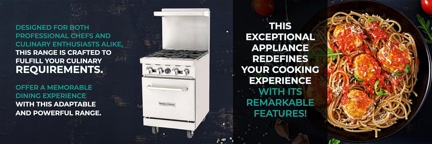 Inferno Blaze Premium IBP-GR-24-LP 24" Liquid Propane 4 Burner Range with Oven 116,000 BTU - ETL & Sanitation Certified Stainless Steel Exterior Gas Range - Perfect for Commercial Kitchens
