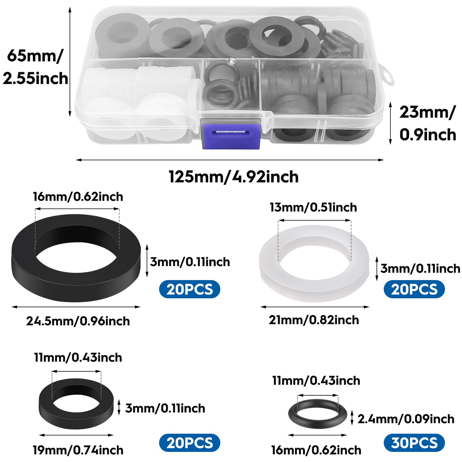 90 Pcs Hose Washer Tap Sealing Rings Set, Hose O Rings, Connector Washers Tap, Black Shower Hose Washer Rubber Seals - Image 2