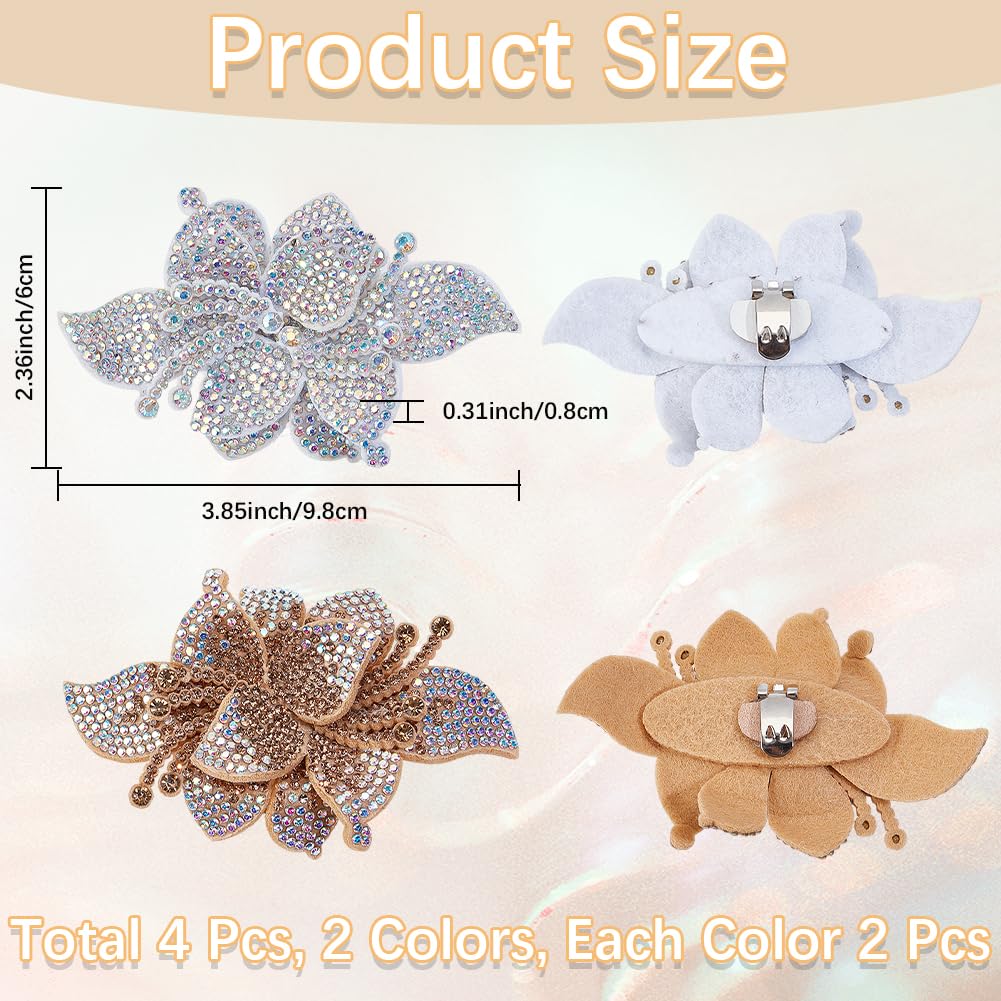 CRASPIRE 4 Pcs 2 Colors Rhinestone Flower Shape Crystal Shoe Clip Shoe Charms Buckles Gold Silver Detachable Jewelry Decoration for Women — view 2